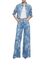 Finely Short Floral Denim Shirt