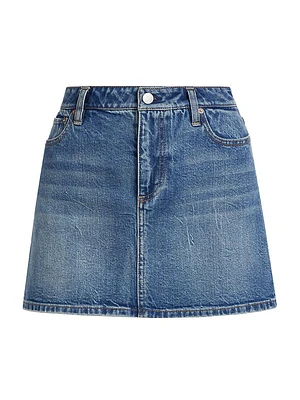 Joss Buckle-Back Denim Miniskirt