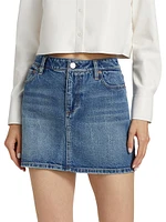 Joss Buckle-Back Denim Miniskirt