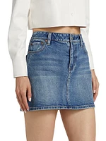 Joss Buckle-Back Denim Miniskirt