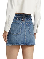 Joss Buckle-Back Denim Miniskirt