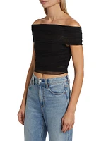 Isadola Foldover Off-the-Shoulder Mesh Ruched Top