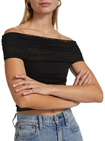 Isadola Foldover Off-the-Shoulder Mesh Ruched Top