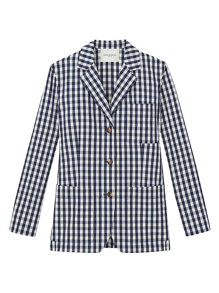 Gingham Crinkle Cotton-Linen Blazer