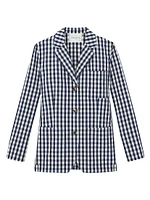 Gingham Crinkle Cotton-Linen Blazer