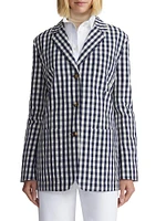 Gingham Crinkle Cotton-Linen Blazer