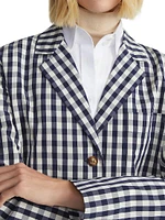 Gingham Crinkle Cotton-Linen Blazer