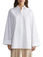 Embroidered Cotton Poplin Foldover Cuff Oversized Shirt