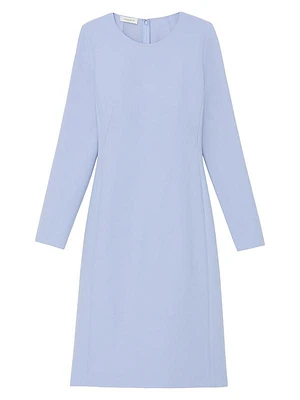 Wool-Silk Crepe Long Sleeve Sheath Dress