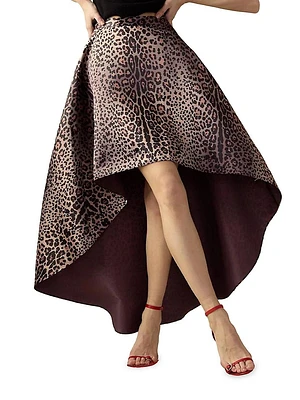 Leopard Satin High-Low Maxi Skirt