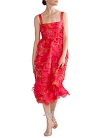 Floral Organza Scallop Midi-Dress