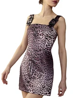 Leopard Satin Buckle-Strap Minidress