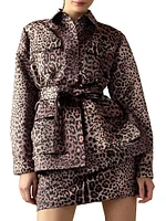 Leopard Satin Belted Utility Jacket