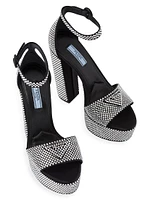 Satin Platform Sandals with Crystals