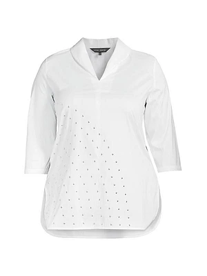 Studded Cotton-Blend Shawl-Collar Top