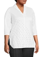 Studded Cotton-Blend Shawl-Collar Top