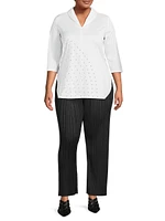 Studded Cotton-Blend Shawl-Collar Top