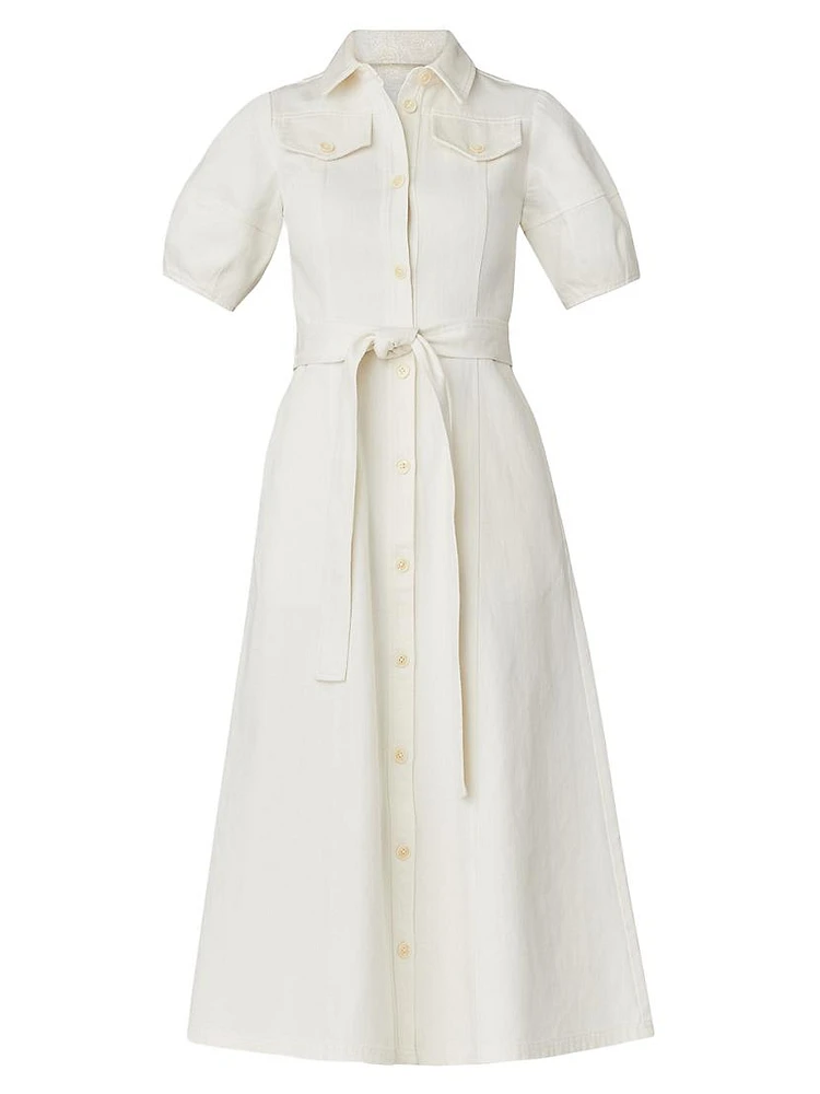 Mara Puff-Sleeve Belted Shirtdress