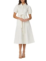 Mara Puff-Sleeve Belted Shirtdress