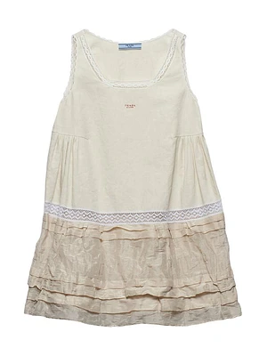 Embroidered Linen and Antique Silk Mini-Dress