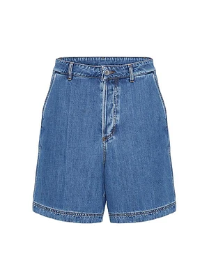 Denim Bermuda Shorts with Metallic V Detail
