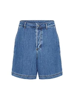 Denim Bermuda Shorts with Metallic V Detail