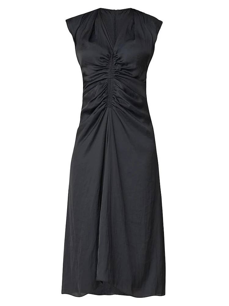 Noah Satin Ruched Midi-Dress