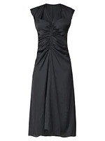 Noah Satin Ruched Midi-Dress