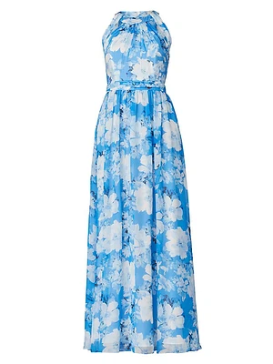 Athens Floral Silk-Blend Maxi Dress