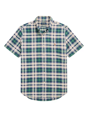 Plaid Cotton Short-Sleeve Oxford Shirt