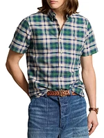 Plaid Cotton Short-Sleeve Oxford Shirt