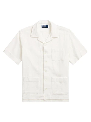 Textured Woven Cotton Sport Shirt