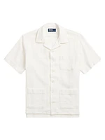 Textured Woven Cotton Sport Shirt