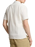 Textured Woven Cotton Sport Shirt