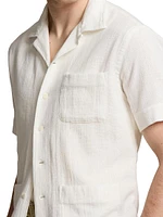 Textured Woven Cotton Sport Shirt