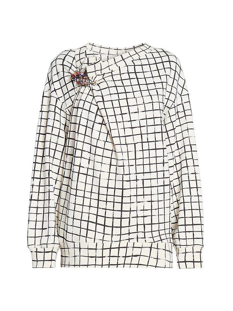 Hatties Grid Cotton Foldover Sweater