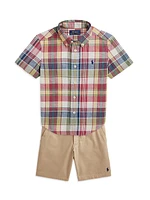 Little Boy's & Plaid Short-Sleeve Shirt