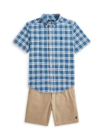 Little Boy's & Plaid Short-Sleeve Shirt