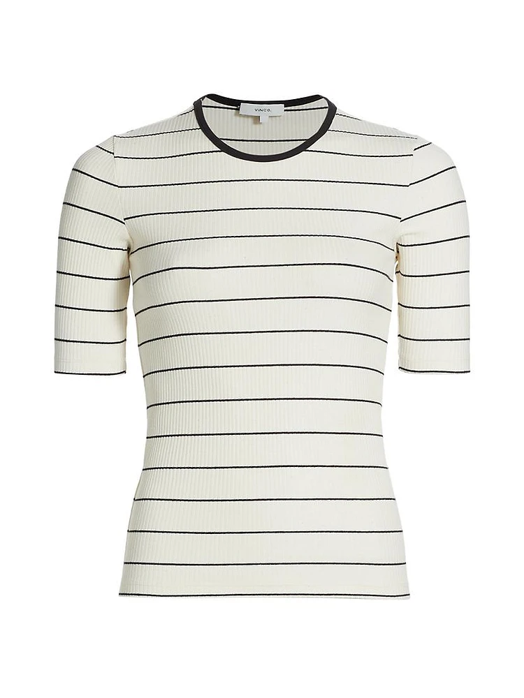 Rib-Knit Cotton Stripe Tee