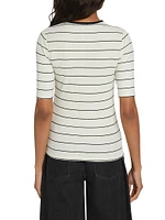 Rib-Knit Cotton Stripe Tee