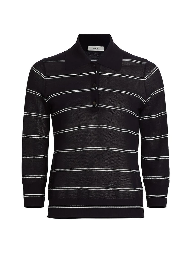 Striped Pique Cotton Polo Tee