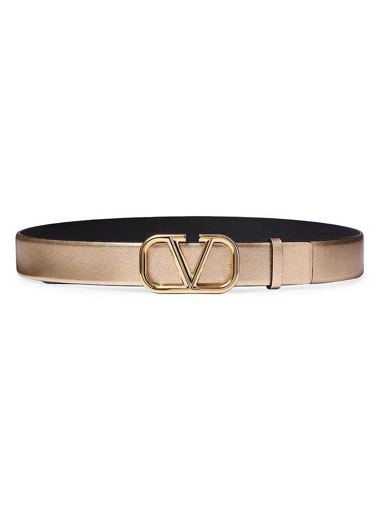 VLogo Signature Reversible Belt Metallic and Shiny Calfskin 30MM