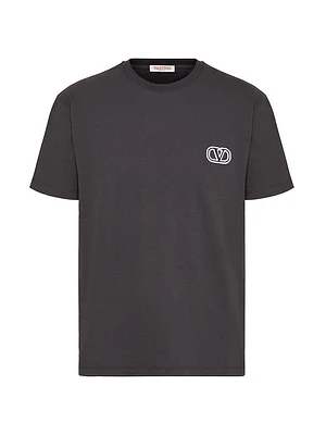 Cotton T-Shirt with V-Logo Signature Patch