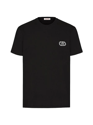 Cotton T-Shirt with V-Logo Signature Patch