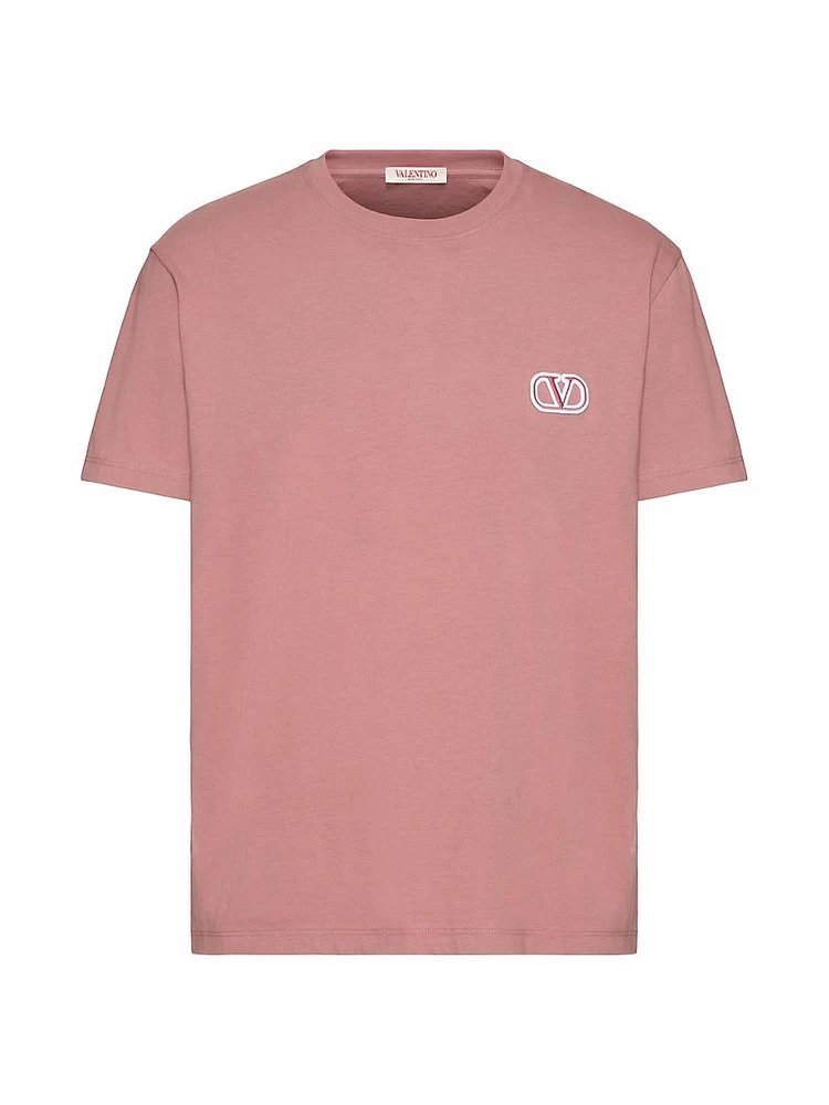 Cotton T-Shirt with V-Logo Signature Patch