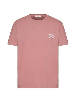 Cotton T-Shirt with V-Logo Signature Patch