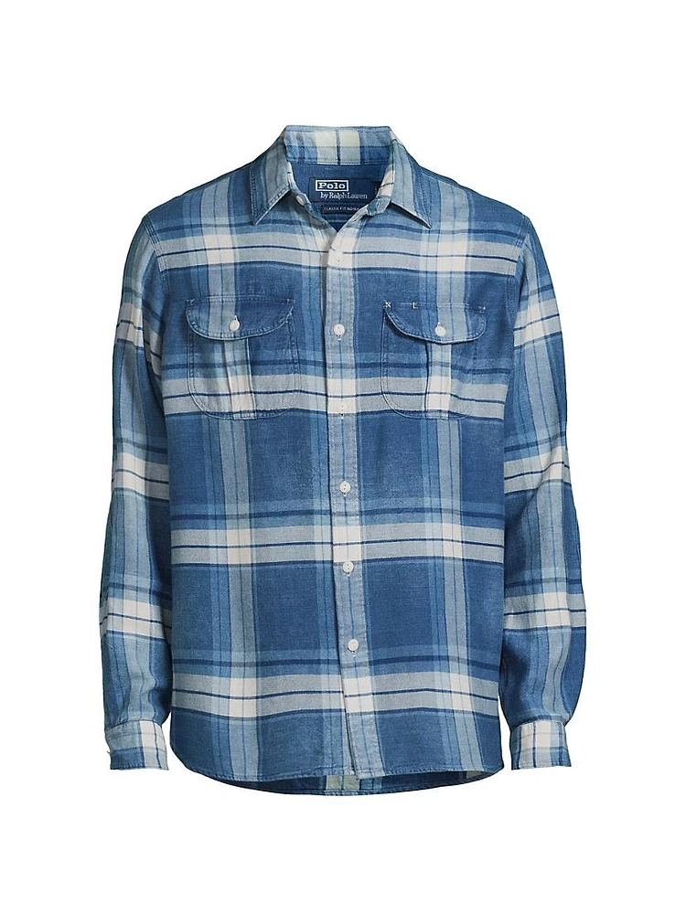 Plaid Cotton Button-Front Shirt