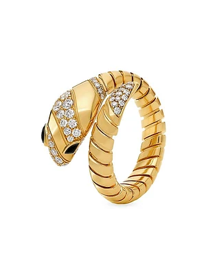 Serpenti 18K Yellow Gold, 0.50 TCW Diamond & Onyx Tubogas Ring