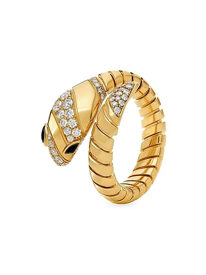 Serpenti 18K Yellow Gold, 0.50 TCW Diamond & Onyx Tubogas Ring