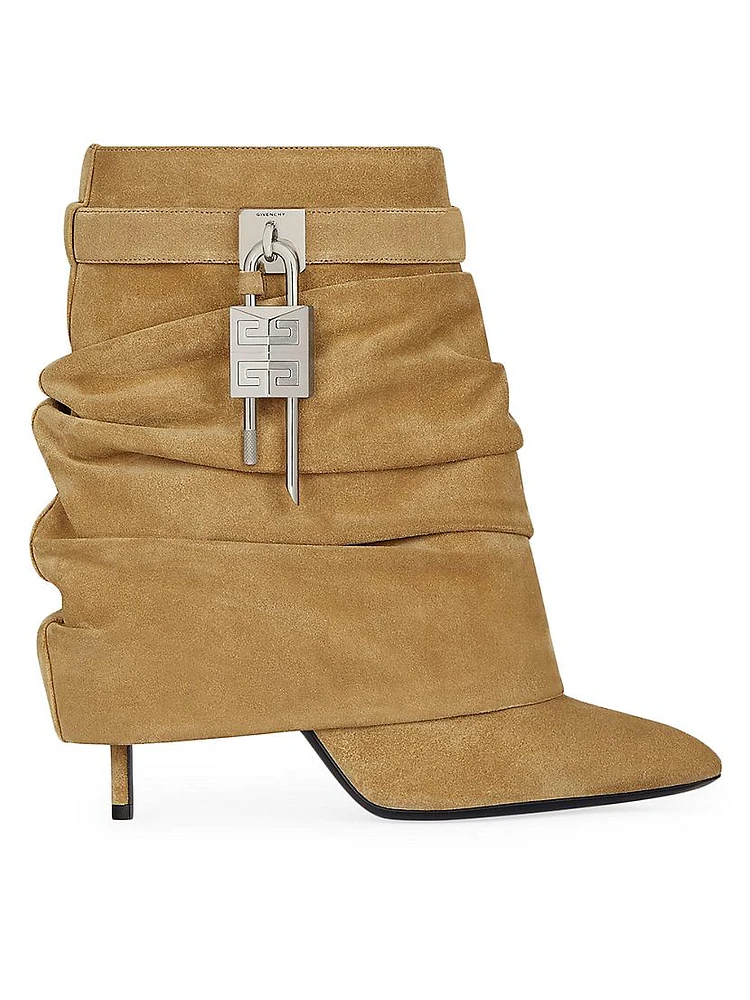 Shark Lock Stiletto Ankle Boots Suede